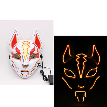 Glowing Cat Face Mask For Women Demon Slayer Cold Light Fox Mask Masquerade Cosplay Props Bar Haunted House Christmas Decor