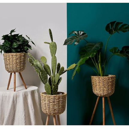 Floor - standing flowerpot straw furniture