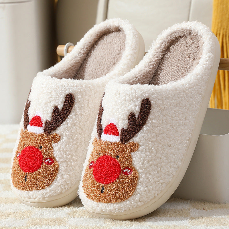 Christmas Elk Winter Slippers | Soft Plush Cozy House Shoes for Men & Women | Anti-Slip Warm Indoor Bedroom Slippers | Cute Holiday Slip-On Shoes | Artificial Wool Lining - Apparel & Accessories > Shoes > Slippers