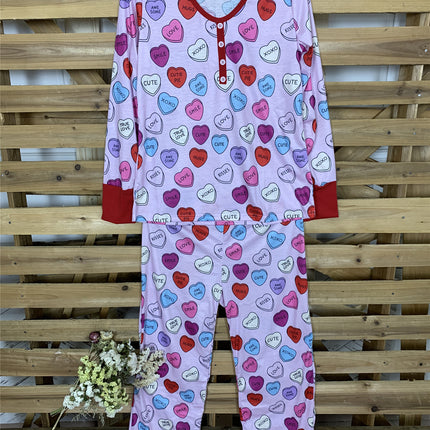 Valentines Day Love Print Casual Home Pajamas Parent Child Set