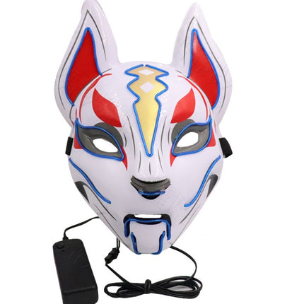 Glowing Cat Face Mask For Women Demon Slayer Cold Light Fox Mask Masquerade Cosplay Props Bar Haunted House Christmas Decor