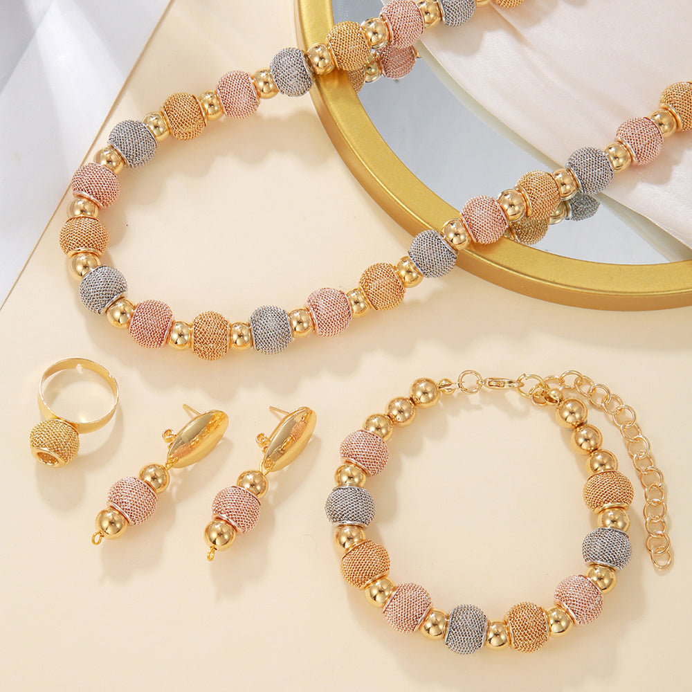 GleamCraft | Beaded Jewelry Set | Gold Plated Copper | Vacuum Finish | Two Color | Everyday Wear Gift -