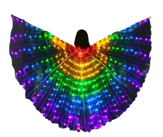 LED Butterfly Wings Halloween Stage Performance Props Women Dance Prop DJ LED Dance Wings Light Up Wing Costume  Dance Wings Rainbow Colors With Stick