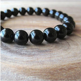 Black Onyx Bead Bracelet | Natural 8mm Black Agate Stones | Women’s Elastic Healing Energy Bracelet | Stress & Fatigue Relief | Handmade Geometric Style Jewelry - Apparel & Accessories > Jewelry > Bracelets