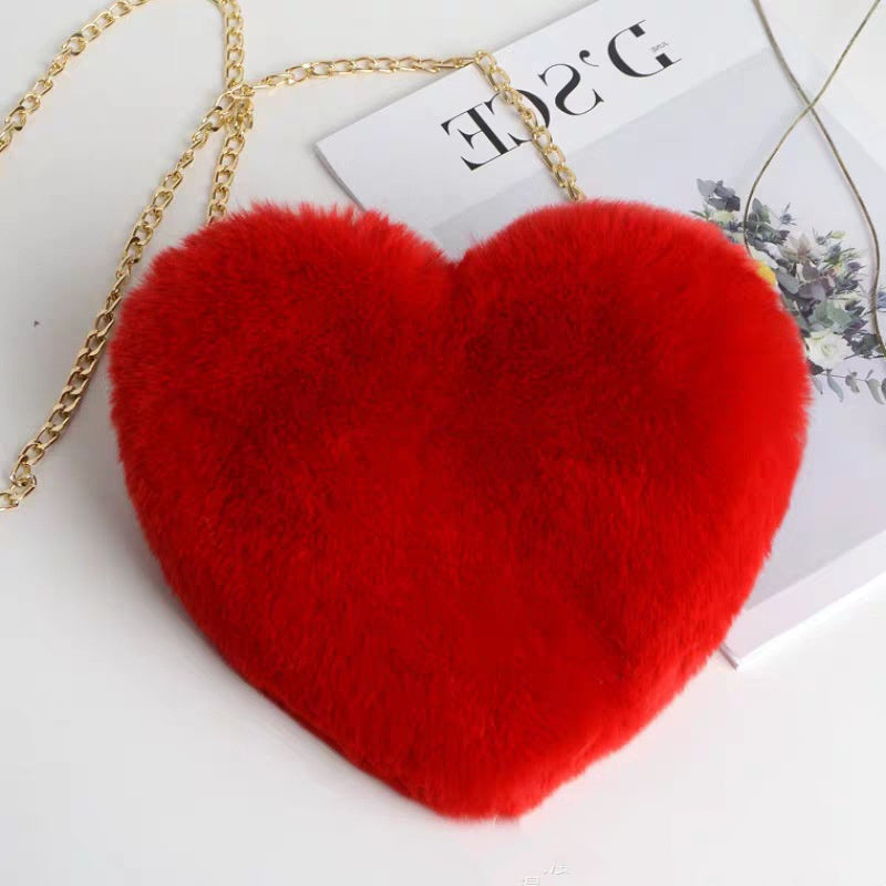 Women’s Plush Heart Shoulder Bag | Valentine’s Day Party Purse | Soft Plush Chain Crossbody | Zipper Closure | Cute Medium Round Heart Bag for Gifts & Events - Apparel & Accessories > Handbags, Wallets & Cases > Handbags > Shoulder Bags