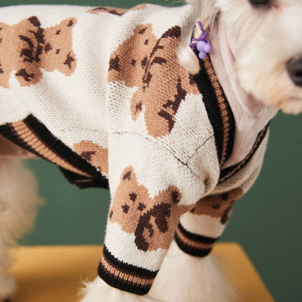 Dog Cat Sweater Preppy Style V-neck Striped Vest Pet Puppy Winter Warm Clothes Apparel For Dogs Cats