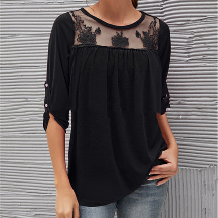 Long sleeve lace pleated womens clothing