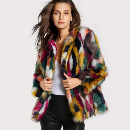 Winter Color Fur Coats Women Elegant Fur Coats Colorful Faux Fur Coat Brand Fashion Long Sleeve Collarless Casual Woman Fur Coat