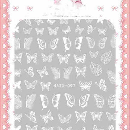 Black Butterfly Nails Stickers Decals White Flower Adhesive Manicure