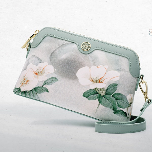 Camellia Silk | Handbag | Zipper | Compact Everyday | Light Green | Handheld to Crossbody -