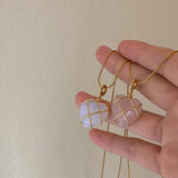 Fashion Moonstone Necklace | Cartoon Princess Heart Pendant for Girls & Women | Real Gold Electroplated Copper Chain | Japanese & Korean Style | Barbie Opal & Pink Spar Options | 39cm + 7cm Extension - Apparel & Accessories > Jewelry > Necklaces