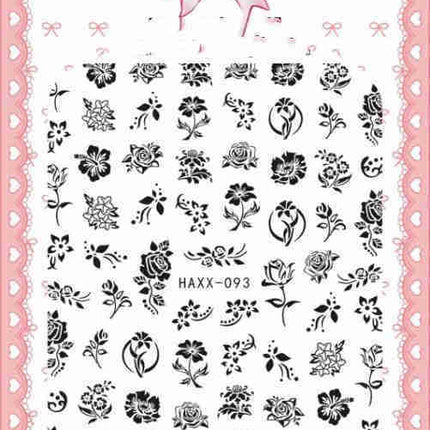 Black Butterfly Nails Stickers Decals White Flower Adhesive Manicure