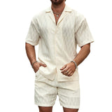 Men’s Summer Tracksuit Set | Casual Loose Fit Lapel Button Shirt & Shorts | Milky White 2-Piece Co-Ord | Lightweight Cotton Blend | Beach Holiday Outfit for Men | Trendy All-Match Summer Wear - Apparel & Accessories > Clothing > Outfit Sets