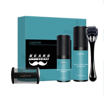 Beard Growth Liquid & Microneedle Beard Care Set | 30ml Beard Growth Essence with Titanium Microneedle Roller | Zinc Alloy Massage Comb | Disinfectant Spray | Promotes Thick, Full Beard Growth & Follicle Activation - Health & Beauty > Personal Care > Shaving & Grooming