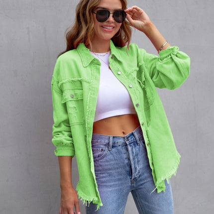 Fashion Ripped Shirt Jacket Female Autumn And Spring Casual Tops Womens Clothing