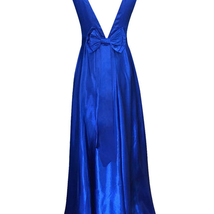 Deep V Neck Sleeveless Backless Bow Ball Evening Dress