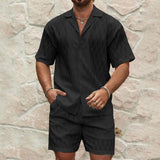 Men’s Summer Tracksuit Set | Casual Loose Fit Lapel Button Shirt & Shorts | Milky White 2-Piece Co-Ord | Lightweight Cotton Blend | Beach Holiday Outfit for Men | Trendy All-Match Summer Wear - Apparel & Accessories > Clothing > Outfit Sets
