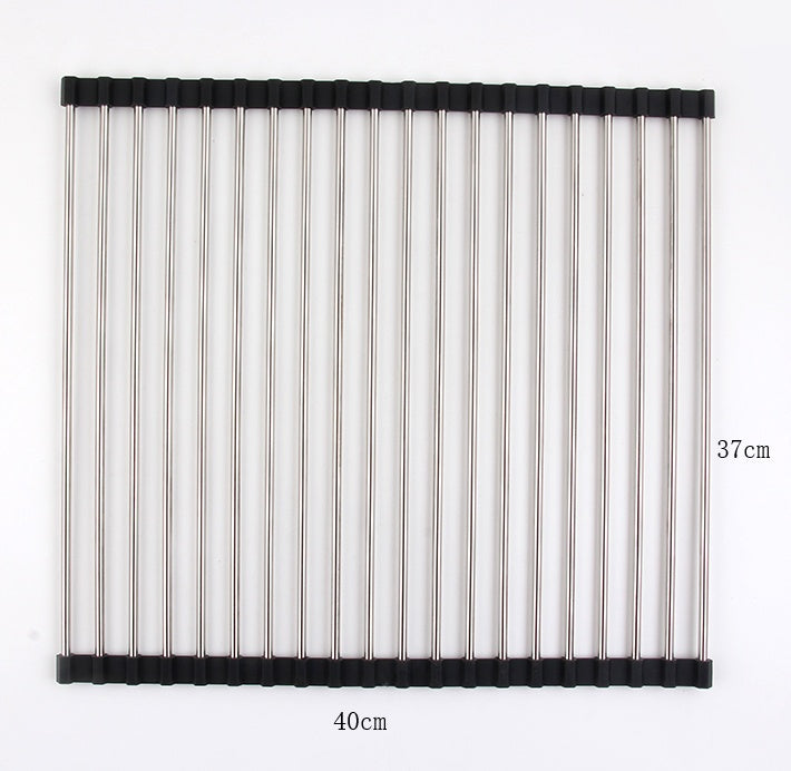 | Folding Kitchen Drain Rack | Stainless Steel | Easy to Clean | Space Saving | Large | Keeps Counter Dry and Organized -