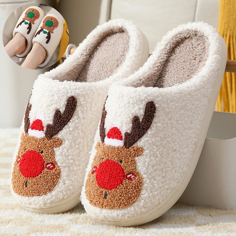 Christmas Elk Winter Slippers | Soft Plush Cozy House Shoes for Men & Women | Anti-Slip Warm Indoor Bedroom Slippers | Cute Holiday Slip-On Shoes | Artificial Wool Lining - Apparel & Accessories > Shoes > Slippers