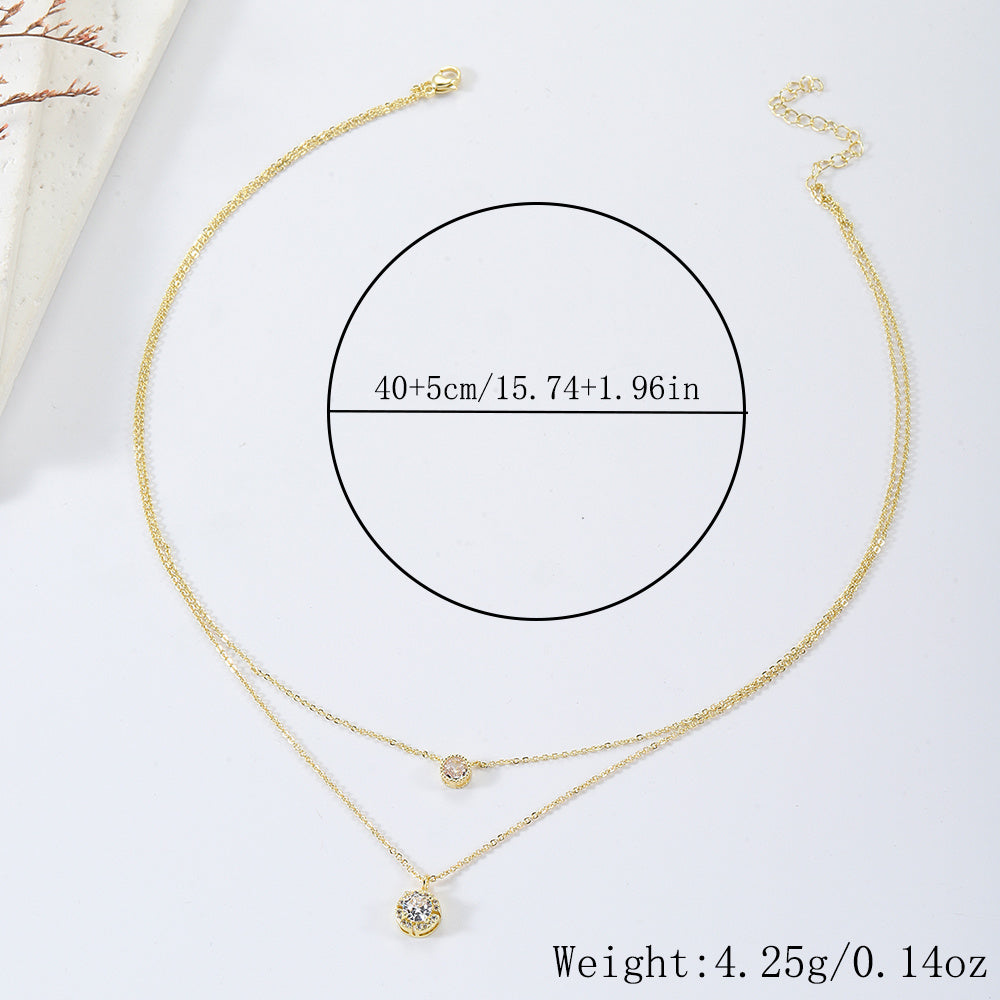 | Zircon Pendant Necklace | Three-Dimensional Zircon | Double Layer Collarbone Design | Crystal Clear | Gift for Engagements -