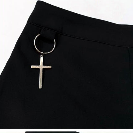 Summer Punk Rock Women's Shorts Sexy Cross Ring Hanging Ornament Summer Fashion Black Shorts