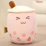 KawaiiTea | Plush Toy | Soft Fabric | Embroidered Face | Strawberry Pink Bubble Tea | Cuddle Tea Pillow -