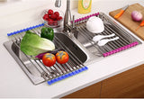 | Folding Kitchen Drain Rack | Stainless Steel | Easy to Clean | Space Saving | Large | Keeps Counter Dry and Organized -