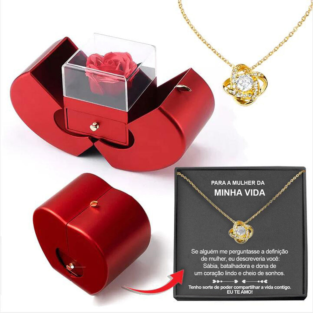 Eternal Rose Apple Gift Box Necklace | Heart Pendant Clavicle Chain for Women | Preserved Soap Flower Jewelry Box | Romantic Christmas, Valentine’s & Mother’s Day Gift | Gold/Silver Plated Copper Necklace Set - Health & Beauty > Jewelry Cleaning & Care > Jewelry Holders > Jewelry Boxes