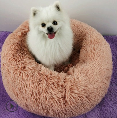 Calming Donut Dog Bed for Small & Large Pets | Round Plush Anti-Anxiety Pet Nest | Soft Vegan Fur Cat & Puppy Bed | Warm Self-Heating Cushion | 40–120cm - Animals & Pet Supplies > Pet Supplies > Pet Beds > Donuts