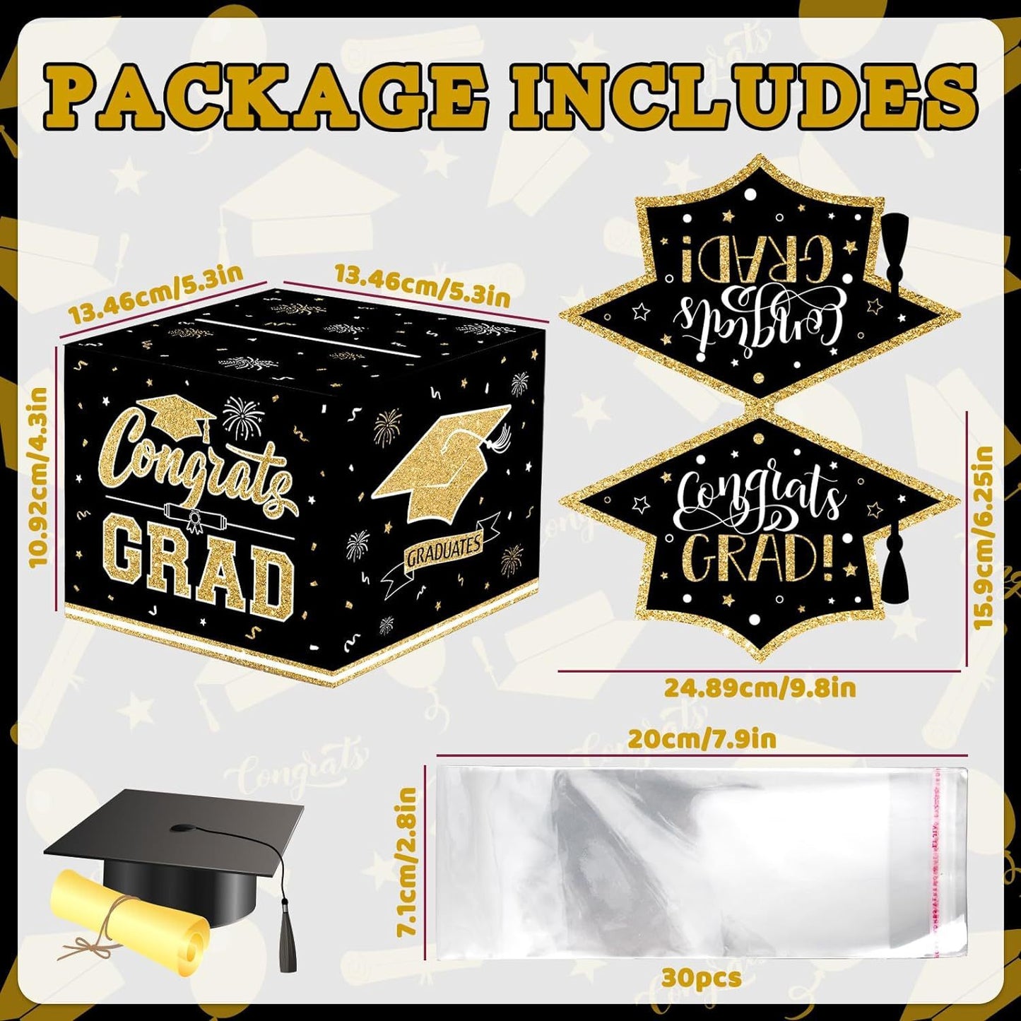 GradGlow | Graduation Money Box | Includes Gift Bags and Tape | Great for Cash Gifts | Party Ready Gift Box -