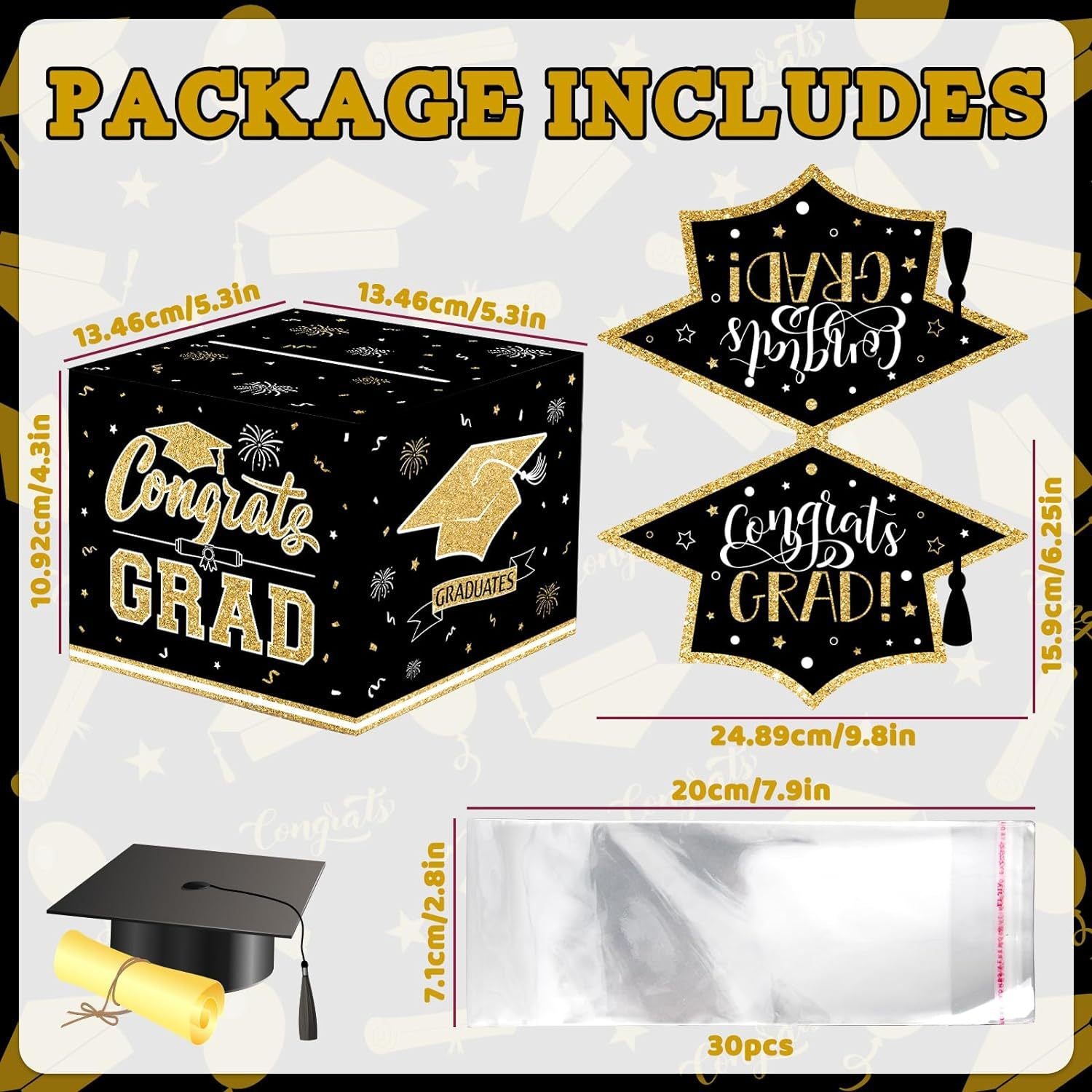 GradGlow | Graduation Money Box | Includes Gift Bags and Tape | Great for Cash Gifts | Party Ready Gift Box -