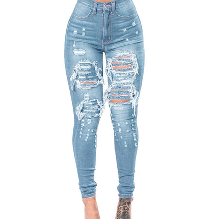 Women's Ripped Denim Washed Denim Pants