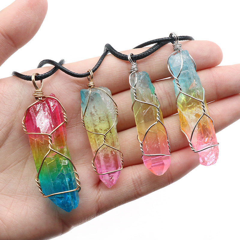Stone Crystal Pillar Necklace | Tree of Life Pendant for Women | Natural Crystal Column Jewelry | Simple O-Chain with Extension | Rainbow Color Options | Fashion Healing Energy Necklace - Apparel & Accessories > Jewelry > Necklaces