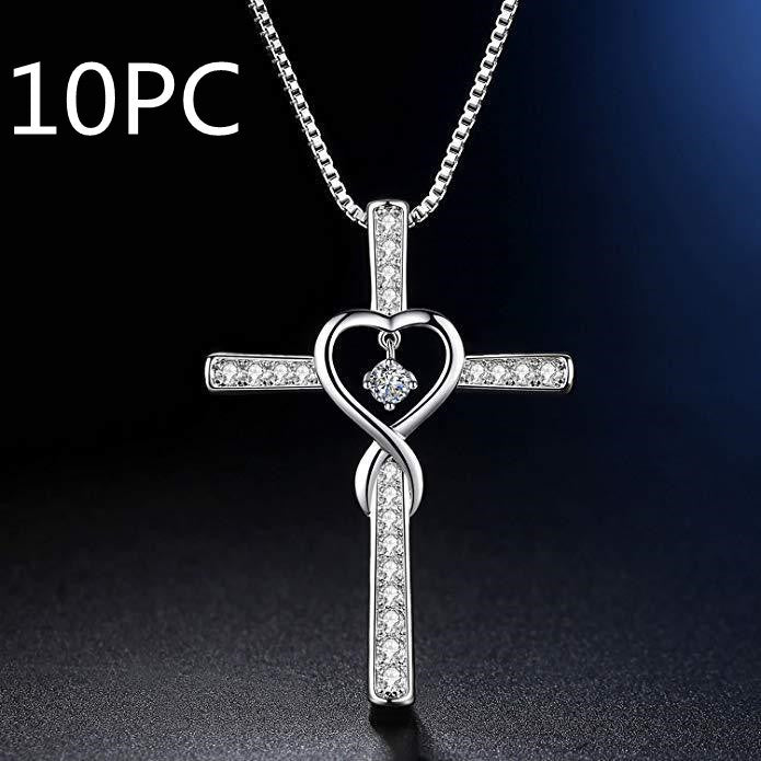 Infinity Love “In God We Trust” Cross Necklace | Women’s Gold-Plated Birthstone Heart Pendant | Crystal Zircon Gem Jewelry | Multiple Color Options | Christian Faith Gift for Her - Apparel & Accessories > Jewelry > Necklaces