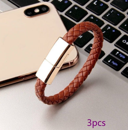 BraceletCharge | Bracelet Charger Cable | Braided Leather | Emergency USB Cable | Black | On-The-Go iPhone Charging -