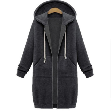 Hooded long-sleeved winter sweater women's jacket in a long thick shirt