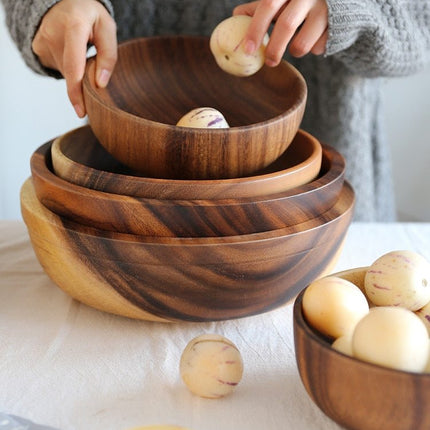 Kitchen Natural Wooden Bowl Household Fruit Bowl Salad Bowl For Home Restaurant Food Container Wooden Utensils Note The Size Hot