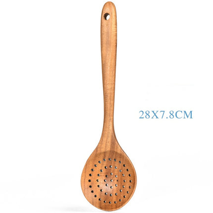 Teak Natural Wood Tableware Spoon Ladle Turner Rice Colander Soup Skimmer Cooking Tool Sets Spoon Scoop Kitchen Tools Gadgets