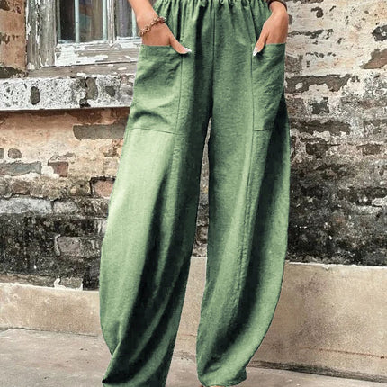 Women's Harem Pants With Pockets High Waisted Casual Beach Pants Loose Trousers Summer