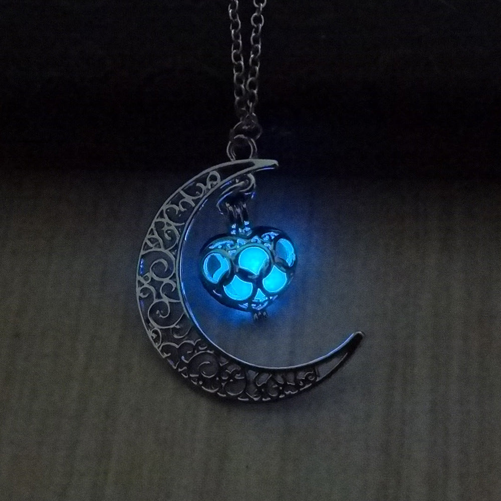 Glowing Pendant Necklace | Silver-Plated Luminous Jewelry for Women | 3.6cm Glow-in-the-Dark Pendant | 45+5cm Adjustable Chain | Elegant Gift Necklace for All Occasions - Apparel & Accessories > Jewelry > Necklaces