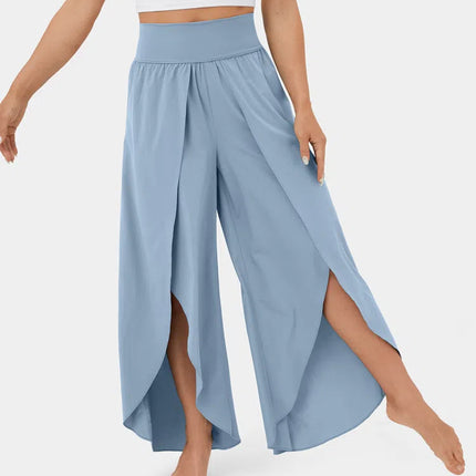 Loose Split Yoga Pants Summer Elastic High Waist Wide Leg Trousers Women's Fashion Versatile Clothing