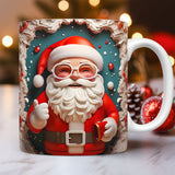 Creative | 3D Christmas Ceramic Mug | Santa Claus 3D Painted | Comfortable Grip Handle | White | Ideal Christmas Gift -