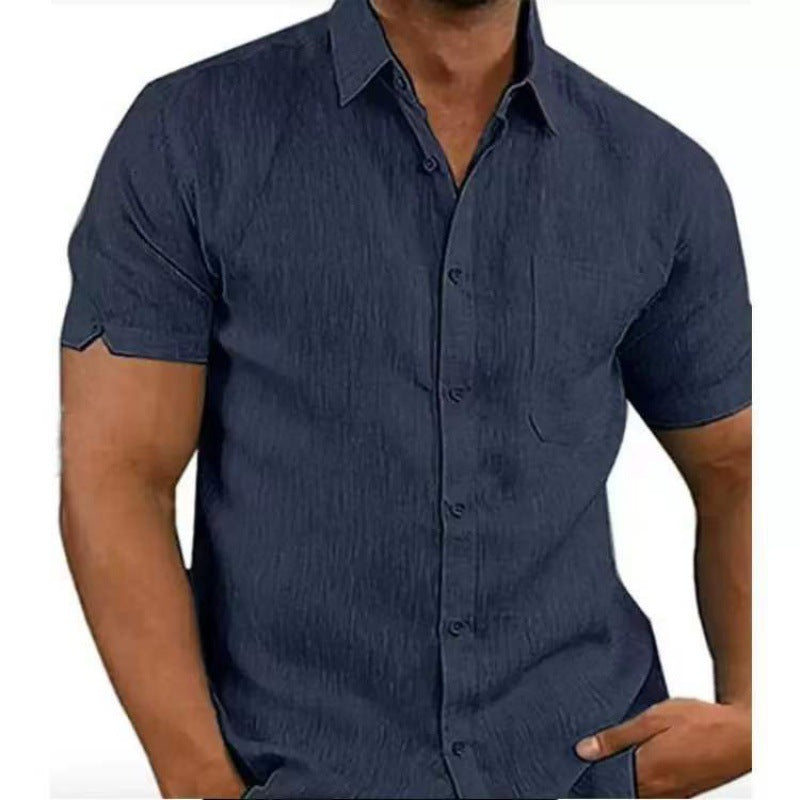 Men’s Short Sleeve Summer Solid Shirt | Casual Loose Fit Drop Shoulder Tee | High/Pile Collar Lightweight Top | Stylish Daily Wear Shirt for Men | Noir Bleu Gris White - Apparel & Accessories > Clothing > Clothing Tops > Shirts