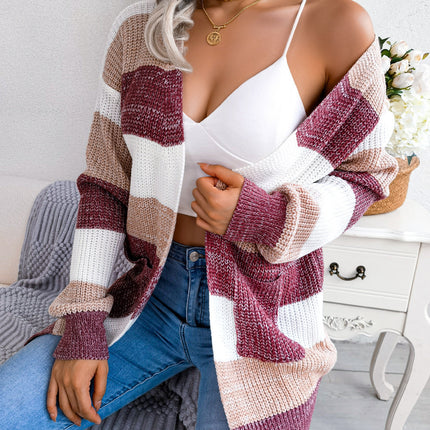 Plaid Sweater Women Casual Lantern Sleeves Cardigan Jacket Outerwear Clothes