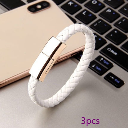 BraceletCharge | Bracelet Charger Cable | Braided Leather | Emergency USB Cable | Black | On-The-Go iPhone Charging -