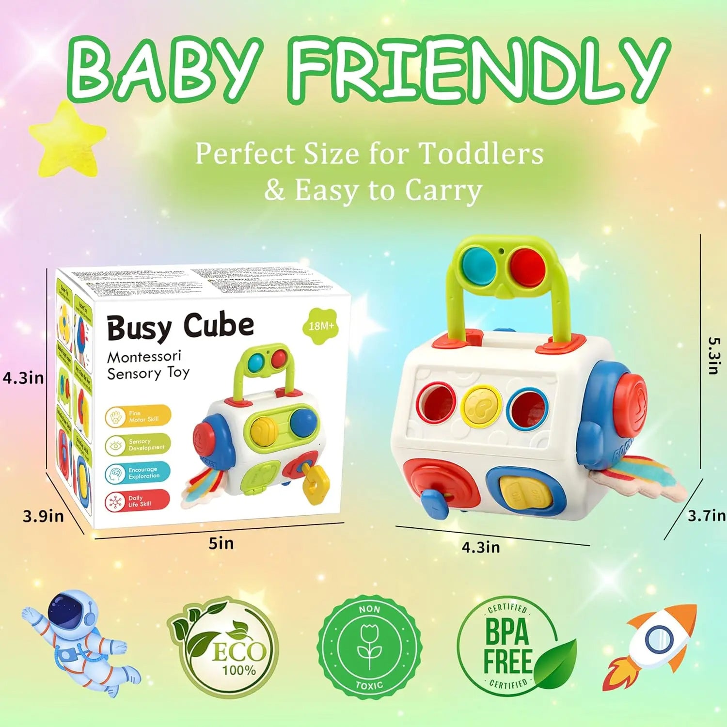 Busy Cube | Montessori Toy | 9 In 1 Busy Cube | Sensory Montessori Fidget | Multicolor | Develops Fine Motor Skills -