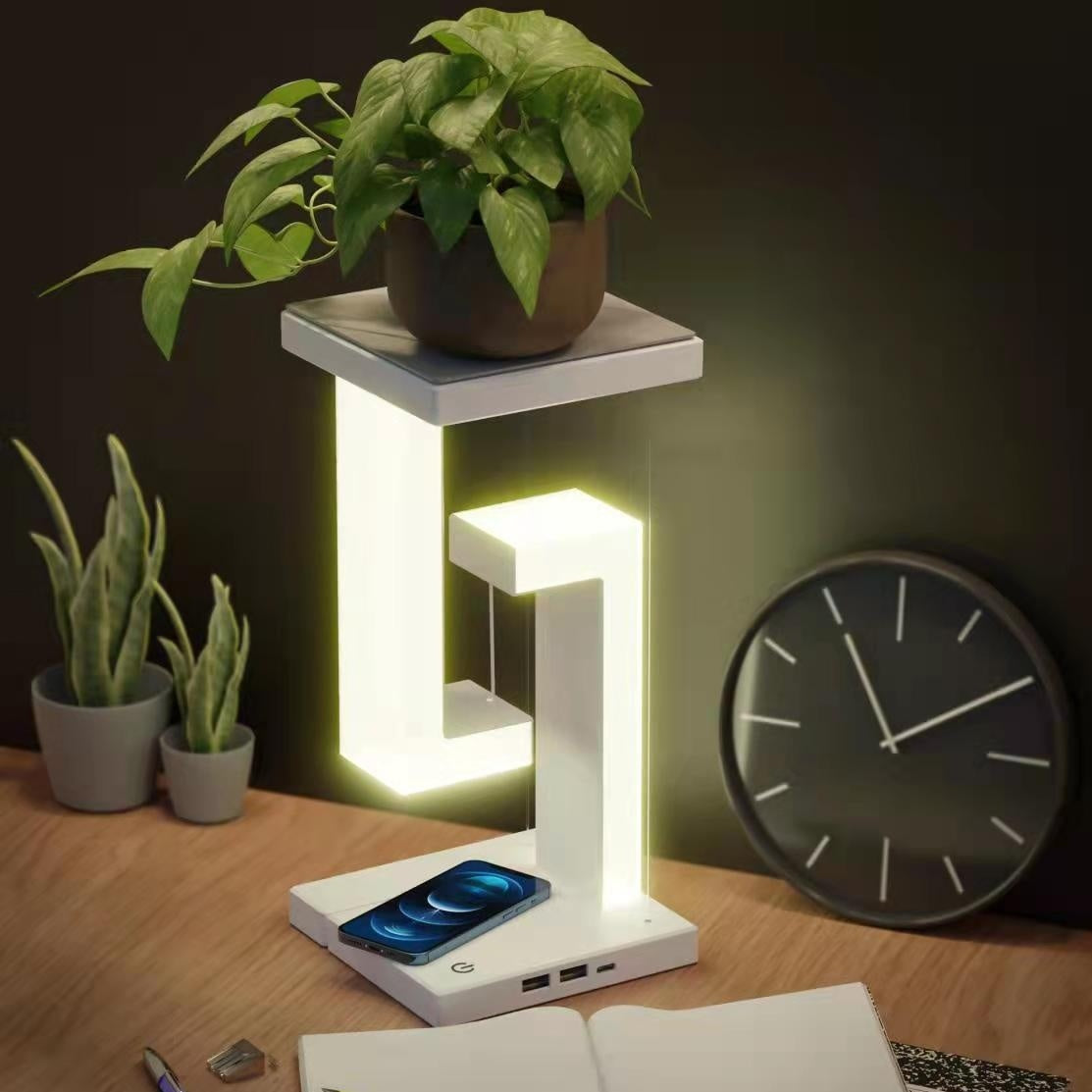 LumaNova | Wireless Charging Table Lamp | Floating Suspension | Charges Phones Wirelessly | Ambient Night Light -