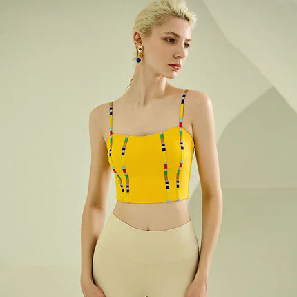Colorful Thread Stitching Nude Feel Fashion Exercise Bra Vest Yoga Clothes Suit