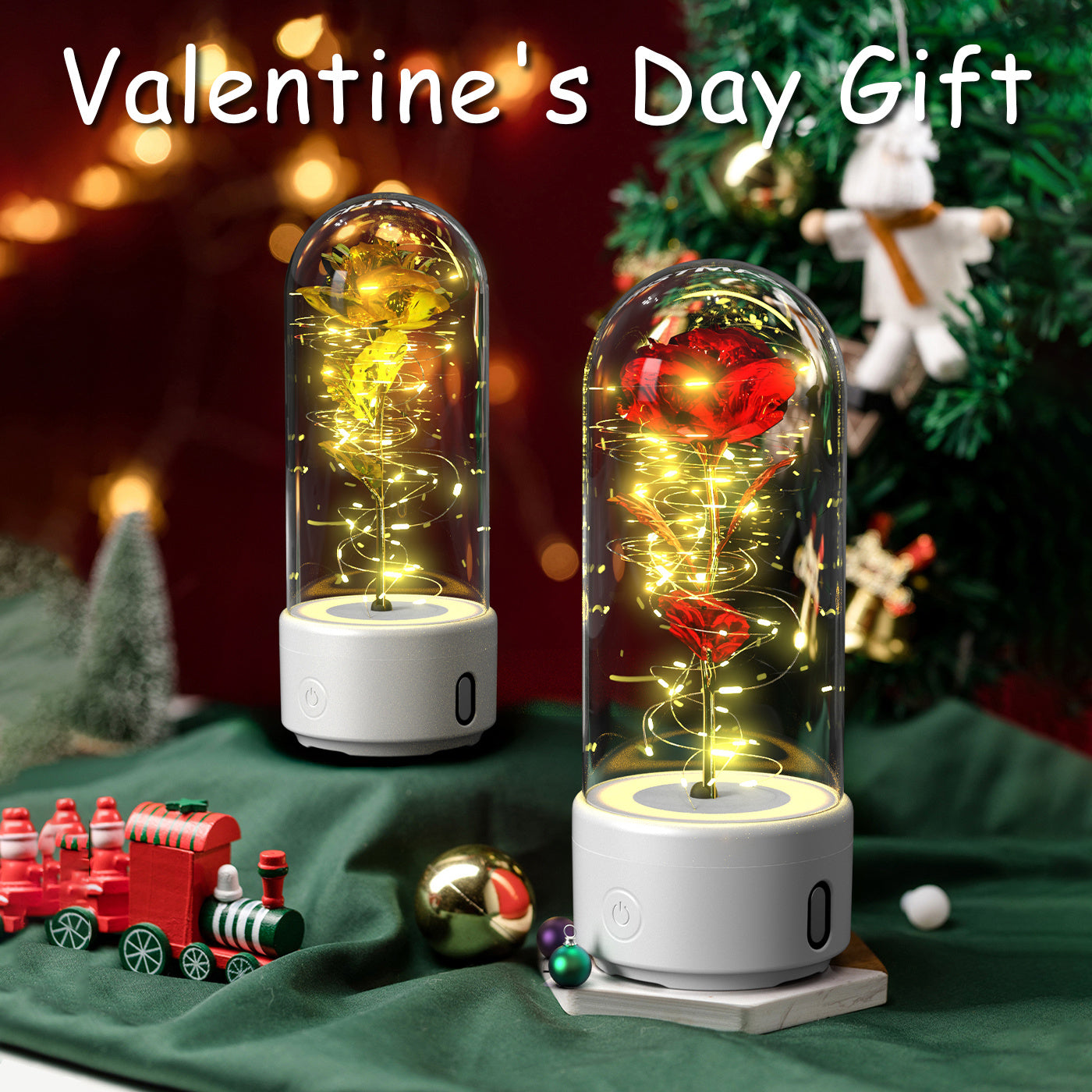 Creative | 2 In 1 Rose Led Bluetooth Light And Speaker | Rose Led Night Light | Glass Cover | Red | Romantic Gift -