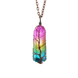 Stone Crystal Pillar Necklace | Tree of Life Pendant for Women | Natural Crystal Column Jewelry | Simple O-Chain with Extension | Rainbow Color Options | Fashion Healing Energy Necklace - Apparel & Accessories > Jewelry > Necklaces